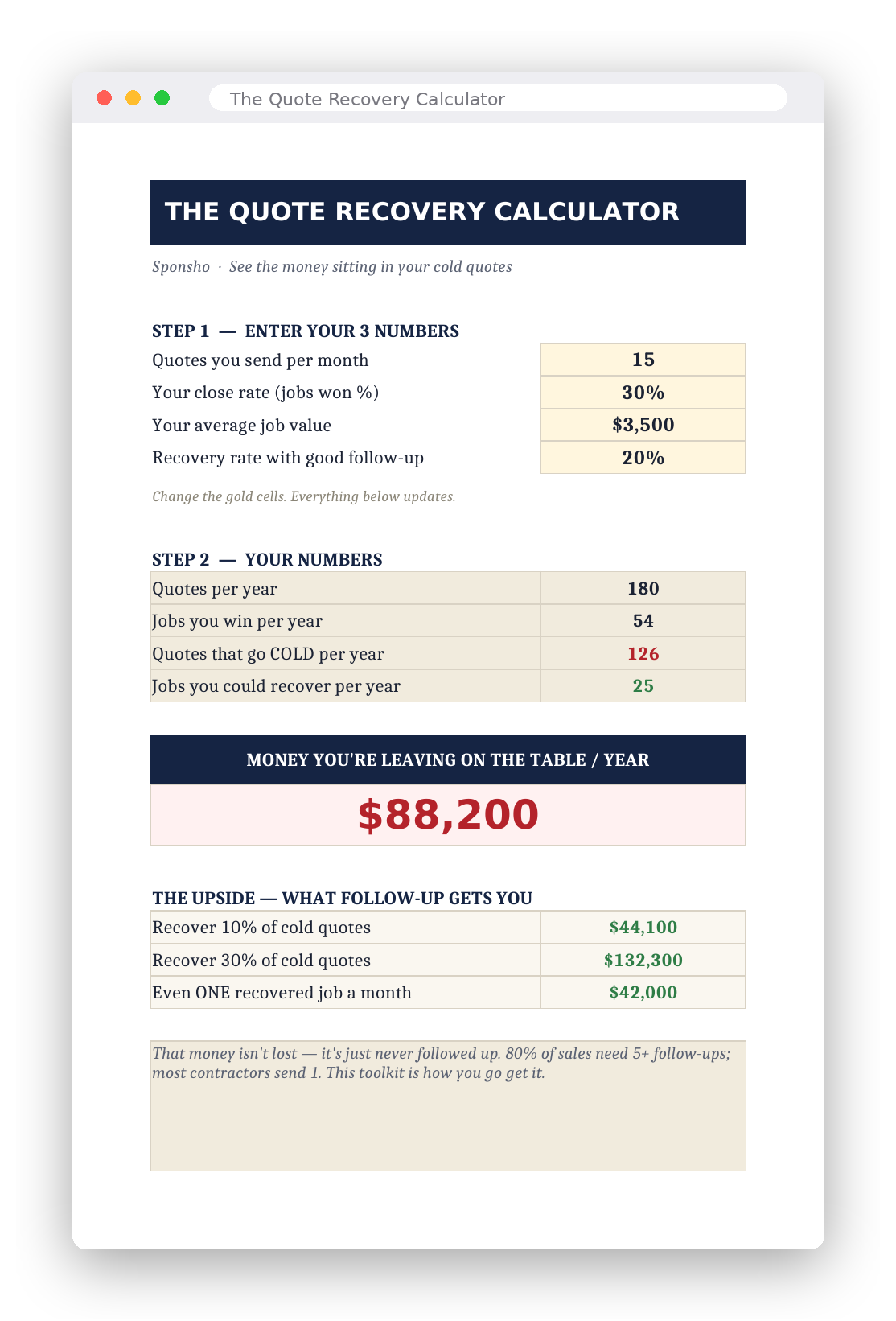 Quote Recovery Calculator